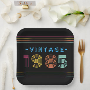 Assiettes En Carton 1985 Vintage Retro Stripe Neon Bright