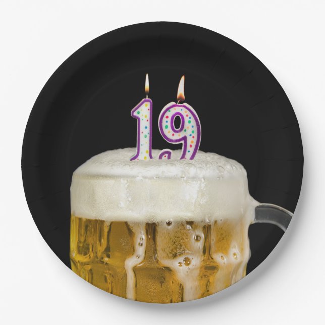 Assiettes En Carton 19e anniversaire Bière sur plaque de papier noir (Devant)