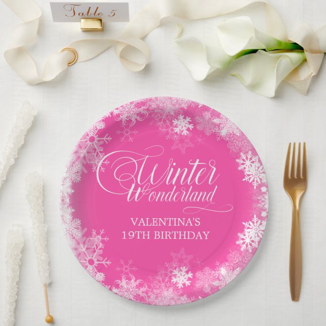 Assiettes En Carton 19e anniversaire hiver Wonderland Flocon de neige  (Mariage)
