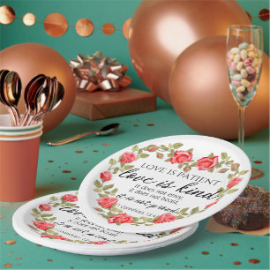 Assiettes En Carton 1 Corinthiens 13:4 L'amour est le coeur floral pat