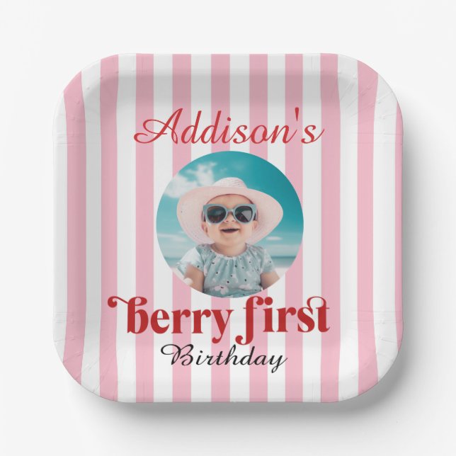 Assiettes En Carton 1er anniversaire Berry-Sweet Anniversaire avec pho (Recto)