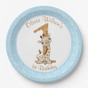 Assiettes En Carton 1er anniversaire Blue Boy Baby Giraffe Papier Plaq