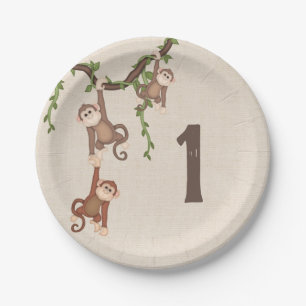 Assiettes En Carton 1er Anniversaire des singes à pendre