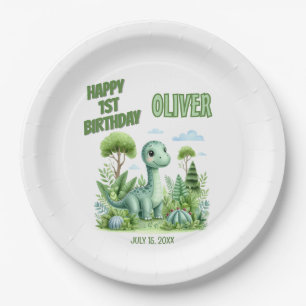 Assiettes En Carton 1er anniversaire du bébé Dinosaur
