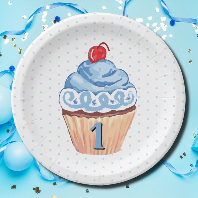 Assiettes En Carton 1er anniversaire fête Cupcake Boys Blue (Créateur téléchargé)