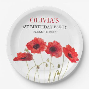 Assiettes En Carton 1er Anniversaire Fête Poppies Bébé Fille