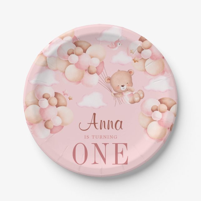 Assiettes En Carton 1er anniversaire mignon Teddy Bear Bébé Anniversai (Devant)