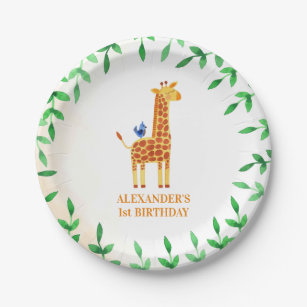 Assiettes En Carton 1er anniversaire mignonne Giraffe & Bird Whimsical