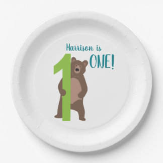 Assiettes En Carton 1er anniversaire Ours Brown minimal moderne
