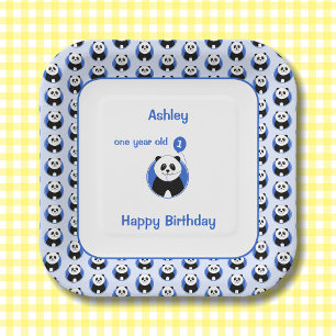 Assiettes En Carton 1er anniversaire panda bleu ballon