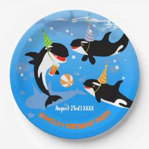 Assiettes En Carton 1er anniversaire sous la mer orca baleine fille