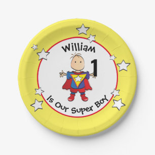 Assiettes En Carton 1er anniversaire Super Boy Cartoon Cute Party Plaq