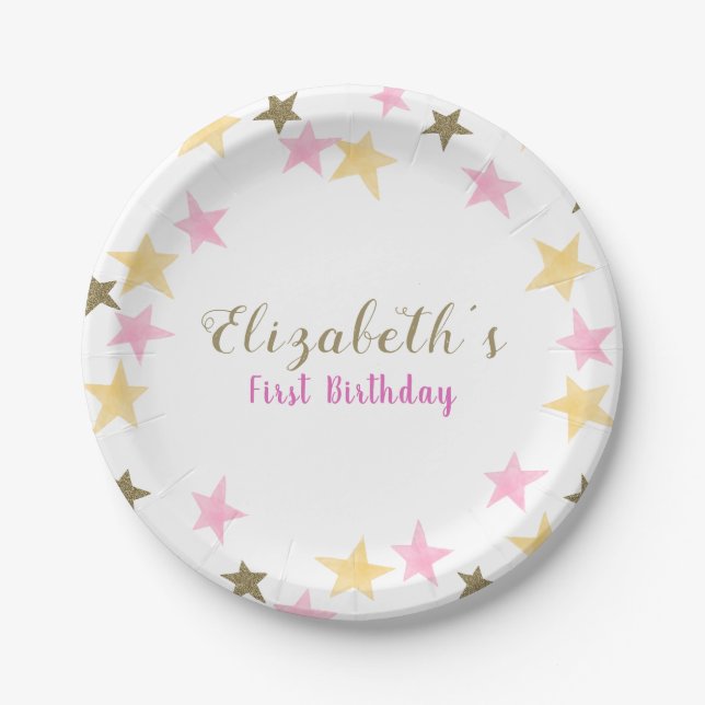 Assiettes En Carton 1er anniversaire Twinkle Little Star Rose Gold Gir (Devant)