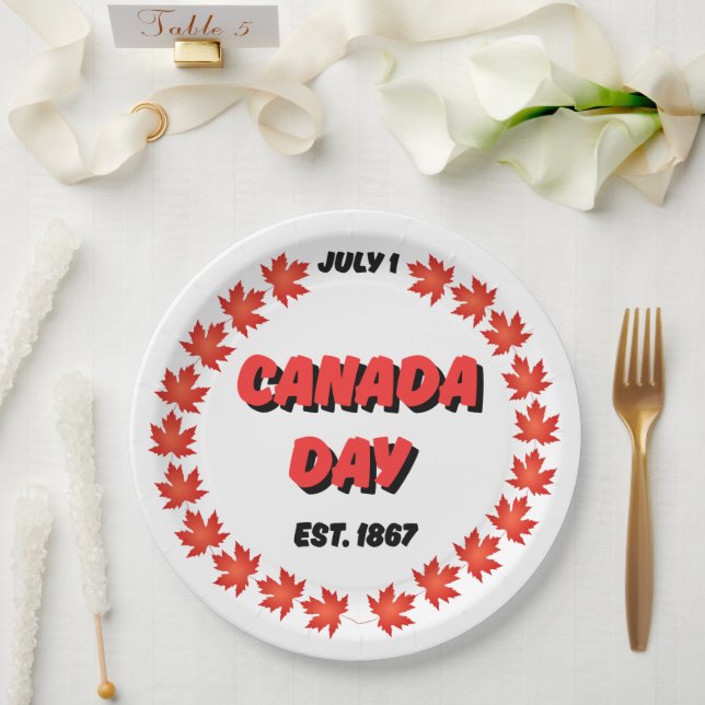 Assiettes En Carton 1er juillet Fête du Canada Est. 1867 (Mariage)