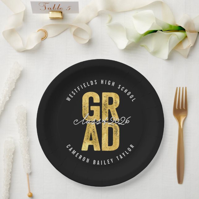 Assiettes En Carton 2025 Bold GRAD Gold Foil Stylish Graduation Party (Mariage)