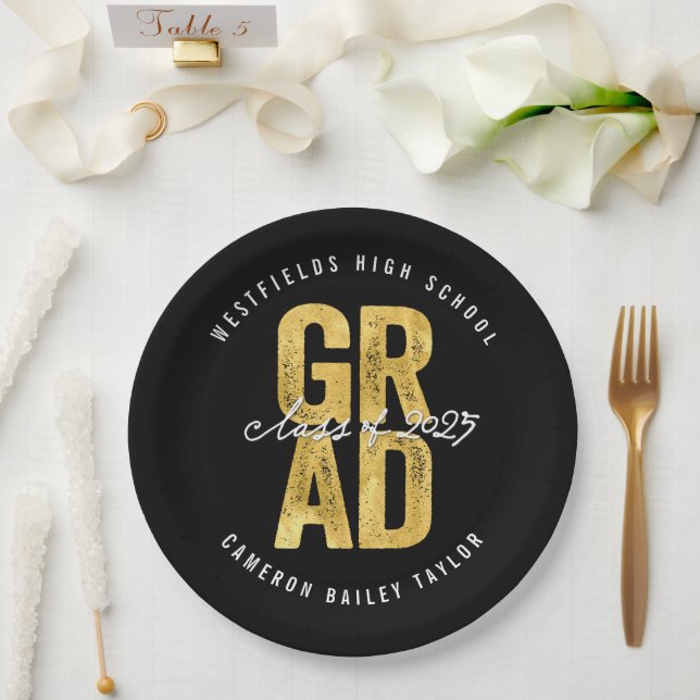 Assiettes En Carton 2025 Bold GRAD Gold Foil Stylish Graduation Party (Mariage)