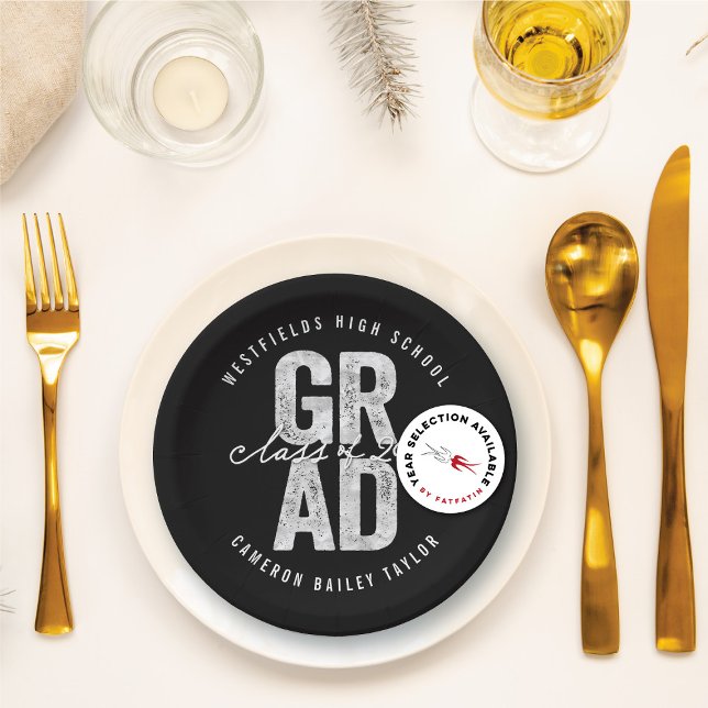 Assiettes En Carton 2025 Bold GRAD Silver Foil Chic Graduation Party (2026 Bold GRAD Silver Faux Foil Chic Graduation Party Paper Plates @ fatfatin)
