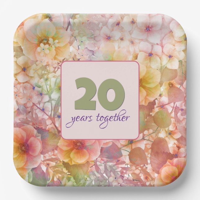 Assiettes En Carton 20e anniversaire Cosmos Floral Design (Recto)