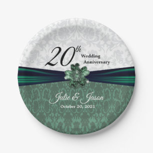 Assiettes En Carton 20e anniversaire d'Emerald Mariage damassé