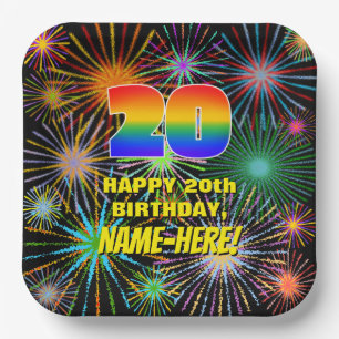 Assiettes En Carton 20e anniversaire : Feu d'artifice coloré et amusan