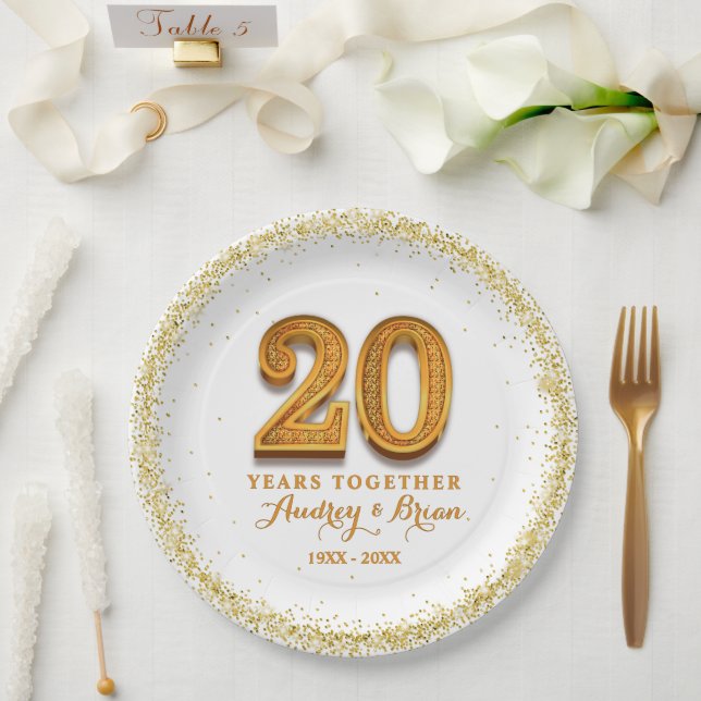 Assiettes En Carton 20e anniversaire Personnalisé (Mariage)