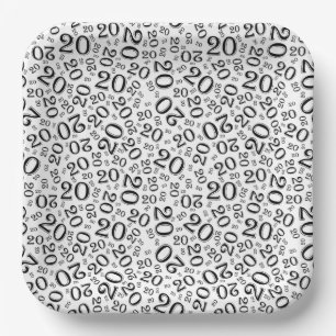 Assiettes En Carton 20e anniversaire Random Number Motif noir/blanc 20