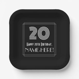 Assiettes En Carton 20e Birthday — Art Deco Inspecred Look "20" + no