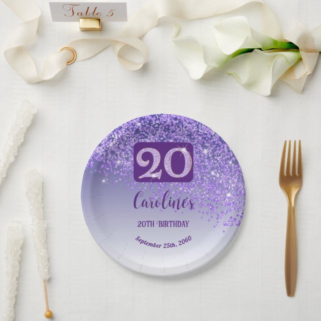 Assiettes En Carton 20th Birthday Party Sparkle Purple Glitter (Mariage)