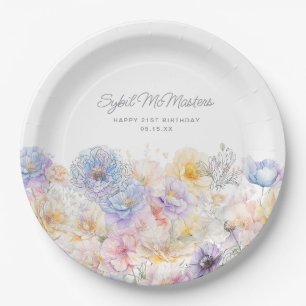 Assiettes En Carton 21e anniversaire aquarelle d'été Floral Custom