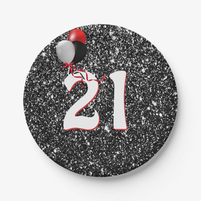 Assiettes En Carton 21e anniversaire Ballons sur Parties scintillant n (Devant)