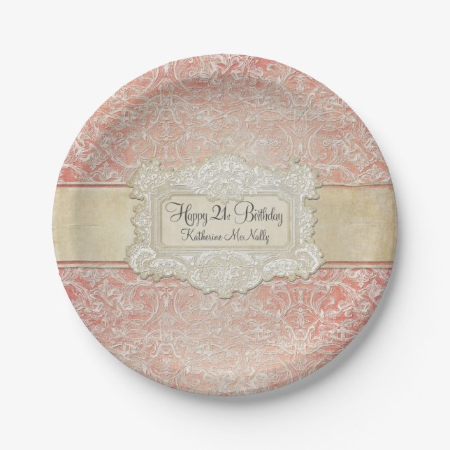 Assiettes En Carton 21e Anniversaire Fête Française Régence Vintage De (Devant)