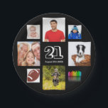 Assiettes En Carton 21e anniversaire fête photo collage mec noir<br><div class="desc">Une plaque en papier pour une fête de 21e anniversaire pour un jeune homme,  célébrant sa vie avec un collage de 8 de vos propres photos. Modèles de 21 ans et une date. Date de naissance ou date de la fête. Lettres de couleur blanche. Arrière - plan noir.</div>