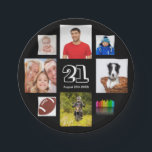Assiettes En Carton 21e anniversaire fête photo collage mec noir<br><div class="desc">Une plaque en papier pour une fête de 21e anniversaire pour un jeune homme,  célébrant sa vie avec un collage de 8 de vos propres photos. Modèles de 21 ans et une date. Date de naissance ou date de la fête. Lettres de couleur blanche. Arrière - plan noir.</div>