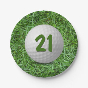 Assiettes En Carton 21e Anniversaire Golf Ball on Grass Paper Plate