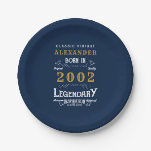 Assiettes En Carton 21e anniversaire né en 2002 Ajouter Nom Légende Bl