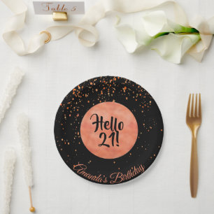 Assiettes En Carton 21e anniversaire noir rose or confetti bonjour 21