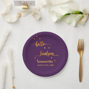 Assiettes En Carton 21e anniversaire or violet bonjour 21 twentyone
