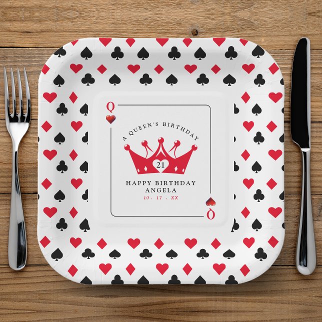 Assiettes En Carton 21e anniversaire Queen of Hearts Casino Motif (21st Birthday Queen of Hearts Casino Pattern Paper Plates
)