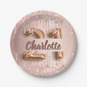Assiettes En Carton 21e anniversaire rose gouttes d'or