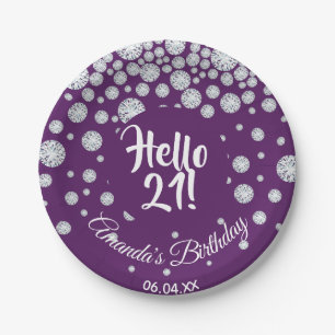 Assiettes En Carton 21e anniversaire violet bonjour 21 diamants glam