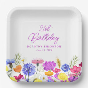 Assiettes En Carton 21e fête d'anniversaire Purple Fleur sauvage perso