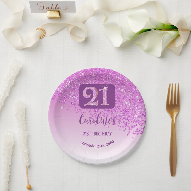 Assiettes En Carton 21st Birthday Party Sparkle Pink Glitter (Mariage)