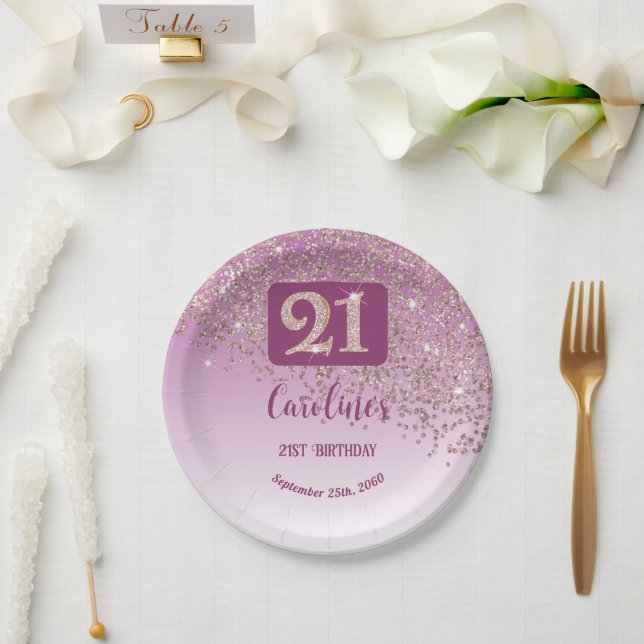 Assiettes En Carton 21st Birthday Party Sparkle Rose Gold Glitter (Mariage)