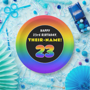 Assiettes En Carton 23e anniversaire : Arc-en-ciel coloré # 23, Nom pe