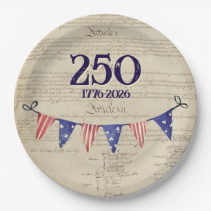 Assiettes En Carton 250 4 juillet Vintage Fête patriotique USA