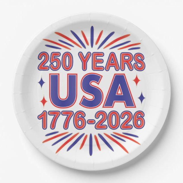 Assiettes En Carton 250 ans USA | Semiquinentenaire 1776-2026 (Devant)