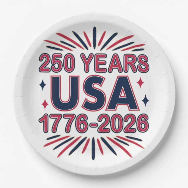 Assiettes En Carton 250 ans USA | Semiquinentenaire 1776-2026 (Devant)