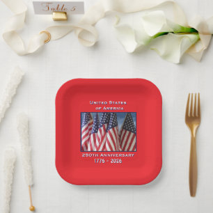 Assiettes En Carton 250e anniversaire USA Carré des drapeaux patriotiq