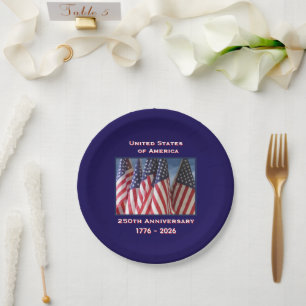 Assiettes En Carton 250e anniversaire USA drapeaux patriotiques