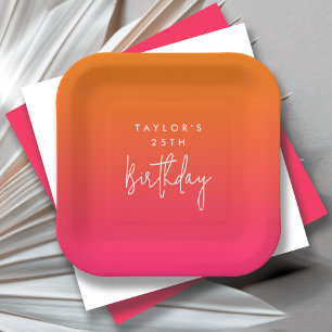 Assiettes En Carton 25e anniversaire Bold Hot rose et orange Ombre